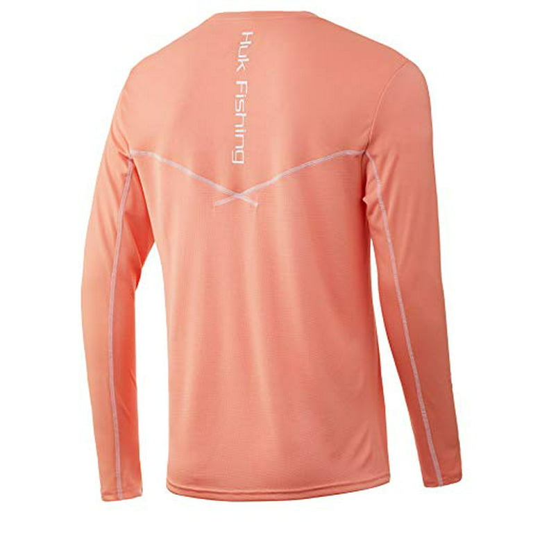 Huk Men's Icon X Long Sleeve Fishing Shirt with Sun Protection, Peach Pink,  3X-Large