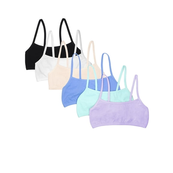 Fruit of the Loom Girls' 6-Pack Cotton Spaghetti Strap Sport Bra