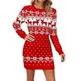 thumbnail image 2 of KANG Festive Knit-Style Bodycon Dress | Women's Long Sleeve Christmas Print Bandage Dress for Holiday PartiesRedL, 2 of 4