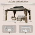 thumbnail image 4 of EAGLE PEAK 12'x 16' Outdoor Patio Hardtop Gazebo with Aluminum Frame, Galvanized Steel Double Roof with Netting and Curtains for Garden, Yard, Lawns, Brown, 4 of 9