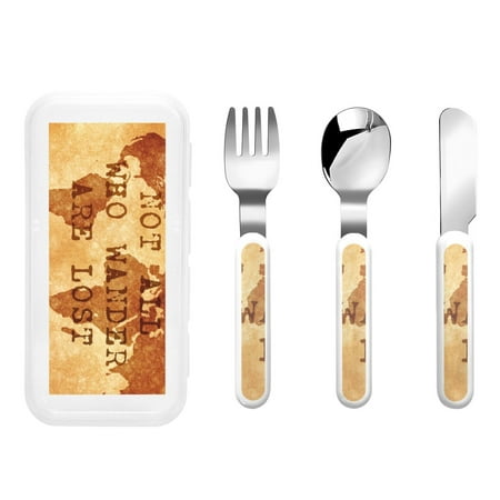 

Gaeub Not All Those Who Wander Are Lost2 Print 3-Piece Children Knife Spoon Fork Set Stainless Steel Child Flatware Set Kids Utensils Set with Case for Lunch Box (Fork Spoon Knife Combo)
