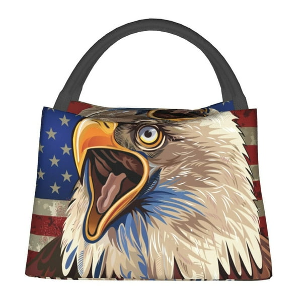 Fotbe Eagle With USA Flags Bolsa Térmica Portátil con Estampado, Bolsa de Entrega de Alimentos Aislada, Bolsa Reutilizable de Gran Capacidad para Comidas y Supermercado