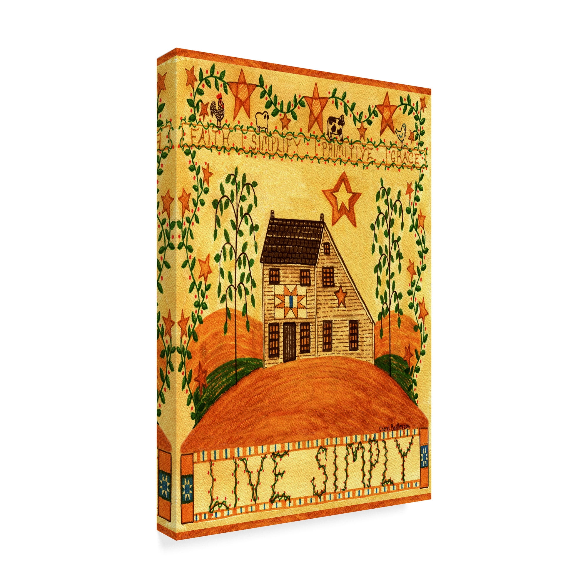 Trademark Fine Art 'Live Simply Folk Art Garden Flag' Canvas Art by Cheryl Bartley