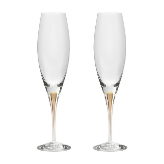 Orrefors Intermezzo Gold Crystal Flute Champagne Glass (Set of Two)