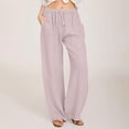 thumbnail image 2 of WULMLEO Linen Pants Women Spring Summer Dressy Casual High Waisted Drawstring Pant Cotton Straight Leg Lounge Trousers Light Purple XL, 2 of 7