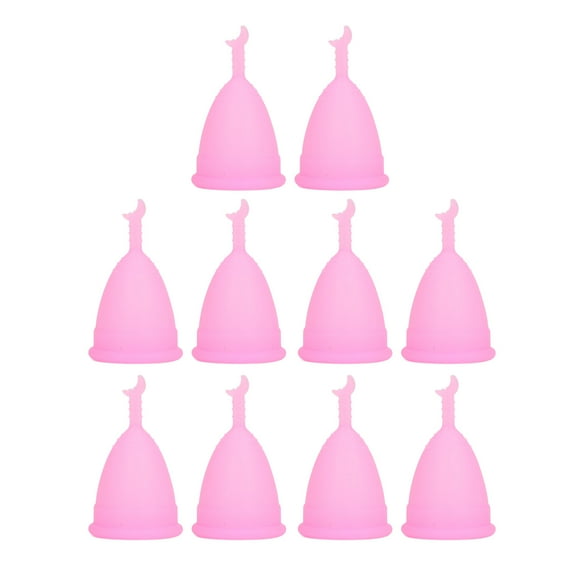 Juego de 10 copas menstruales de silicona suave, portátiles, flexibles y reutilizables, con tallo creciente, para mujeres, color rosa