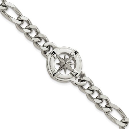The Black Bow Men's Stainless Steel 20mm Compass Figaro Link Bracelet, 8.75 Inch