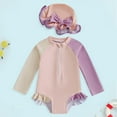 thumbnail image 2 of Gubotare Swimsuit Girl Baby/Toddler Girls Swimsuit Long Sleeve One-Piece Bathing Suit Rash Guard Size 12-18 Months (Pink,12-18 Months), 2 of 6