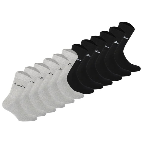Diadora Chaussettes Unisexes, Lot de 12 - Chaussettes de Sport, Coton, Logo, Couleur Unie Noir/gris Pâle 39-42