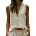 thumbnail image 1 of ohmzyzo Womens Sleeveless Tops Dressy Casual Button Down Collared Shirt Linen Tank Tops Loose Fit Blouse Work Office Outfits, 1 of 6
