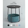 thumbnail image 4 of Round End Side Table with Fabric Storage Basket Bedside Table Nightstand for Living Room Bedroom Classic Black Dark Turquoise, 4 of 7