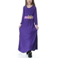 thumbnail image 6 of Zwiiyzr (8-17 Years) Kids Girls Muslim Dresses Long Sleeve Round Neck Color Block Dress Purple, 6 of 8