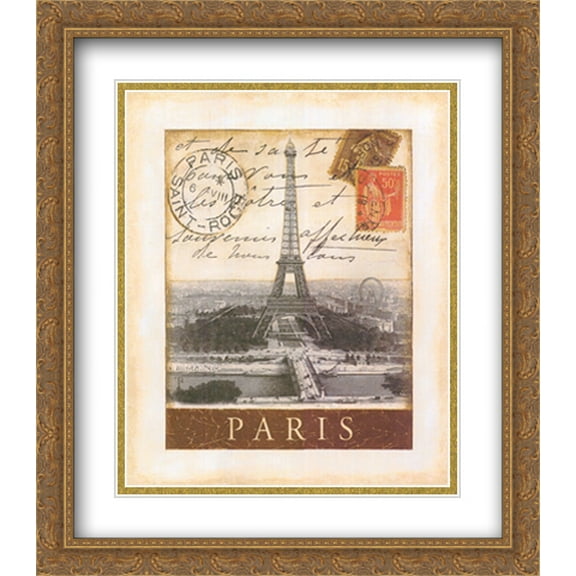 Destination Paris 2x Matted 24x28 Large Gold Ornate Framed Art Print by Tina Chaden
