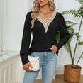 thumbnail image 6 of Besolor Women's Fall Trendy Tunic Tops V Neck Lace Trim Long Sleeve T Shirt Casual Pullover Dressy Blouse Sweaters, 6 of 8