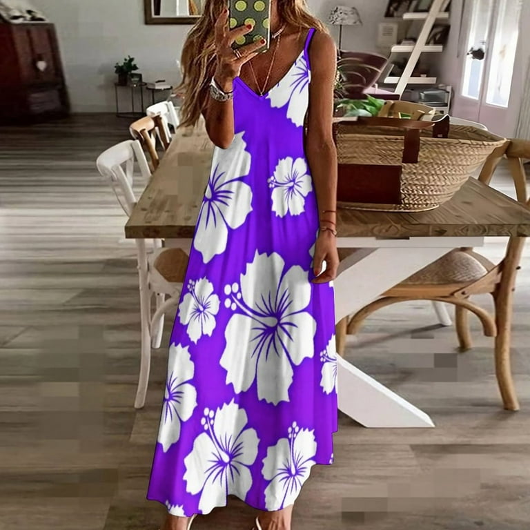 Purple Hawaiian Pattern Sleeveless Dress clothes for woman loose summer  dress Woman clothes luxury dresses - Walmart.com