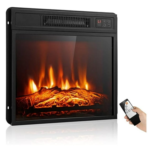 18" Electric Fireplace Insert, Recessed Fireplace Heater w/ 3 LED Flame Effects, Control & 6H Timer, Indoor Fireplace Insert for TV Stand, 1400W, Black (18 INCHES)