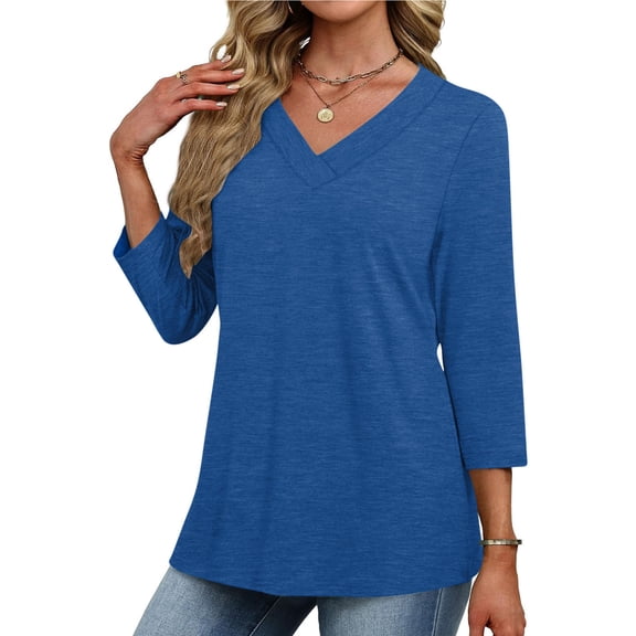 purcolt Women 3/4 Length Sleeve Shirts Dressy Casual V Neck Loose Tunic Tops Business Work Blouses