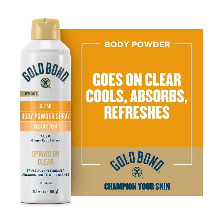 Gold Bond No Mess Clear Body Powder Spray, Absorbs Sweat