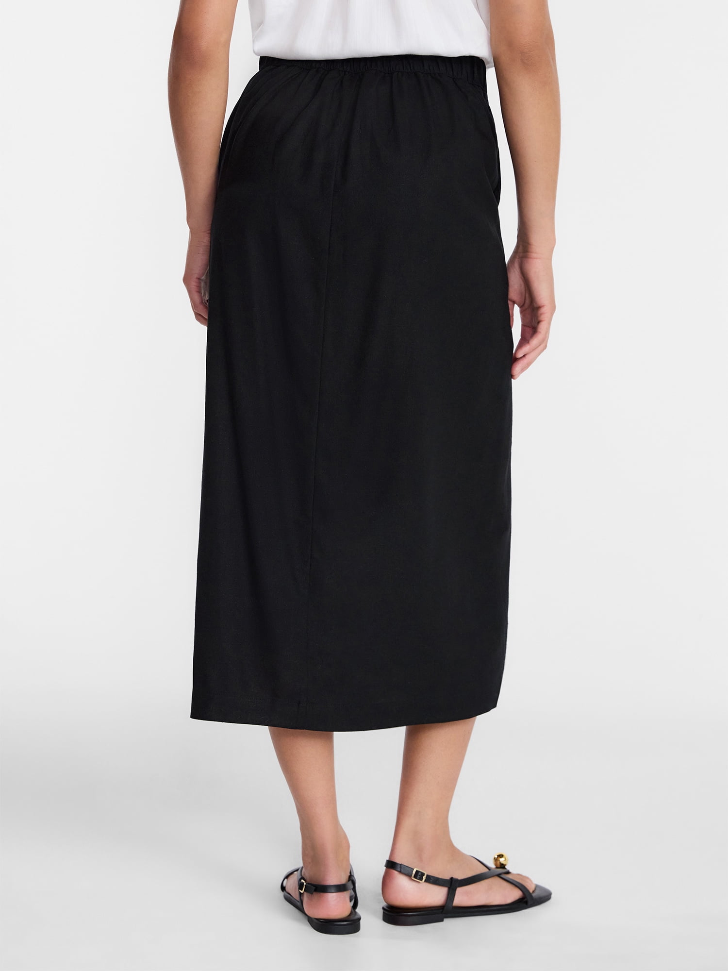 Time and Tru Women's and Women’s Plus Linen Blend Midi Skirt with Side Slit, Sizes XS-XXXL