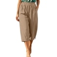 thumbnail image 3 of SHTXOZHI Womens Basic Capri Pants Elastic Waisted Straight Leg Ruched Capris Casual Vacation Bottoms with Pockets, 3 of 6