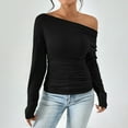 thumbnail image 4 of aidice Off the Shoulder Tops for Women Casual Long Sleeve Ruched Tee Shirts Comfy Fitting Tshirts, 4 of 7