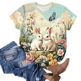 thumbnail image 4 of Staron Summer T-Shirts for Women Casual Loose Print Top Round Neck Short Sleeve Mid-Length Fashion Tee, Light Blue L, 4 of 5