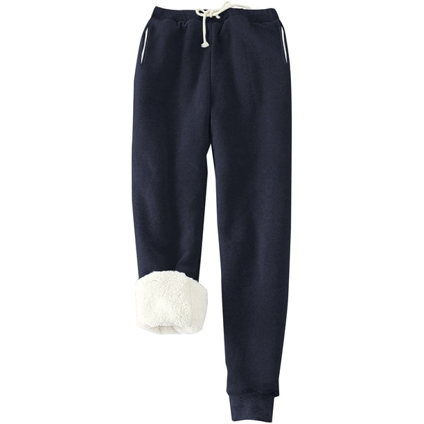 Pantalones deportivos Prolriy para mujer, con forro cálido, deportivos, de cintura alta, con forro polar, largos y gruesos de invierno para exteriores, color azul oscuro, talla L