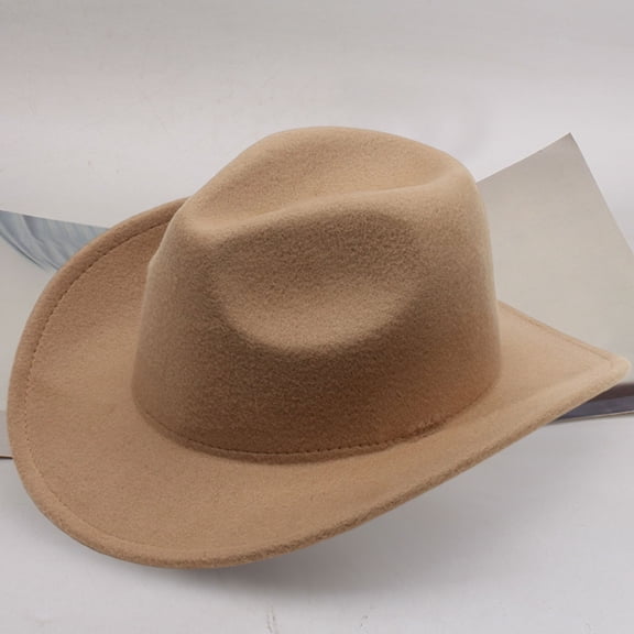 Cowboy 1 | Stylish Western Wool Mid Brim Hat for Outdoor Casual Wear with Ethnic Folk Design | Wool Western Cowboy Hat Multiple Colors Adjustable Size S-XL Roll-Up Brim, Khaki