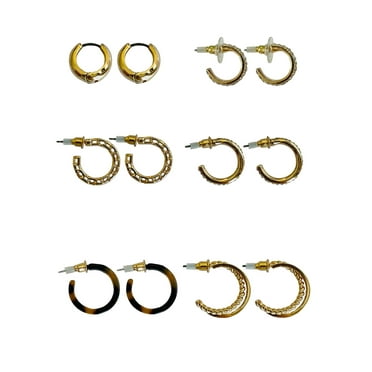 Time and Tru Pave and Torte Stones Gold Plated Earrings with Bullet Backs, 6 Pack