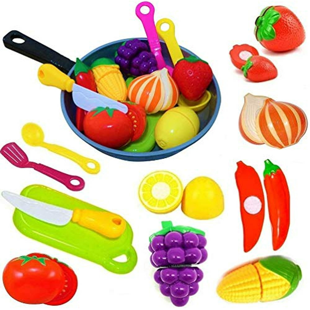 Cut Play Food Kitchen Accessories Set for Kids Cutting Toy Fruits and