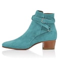 thumbnail image 2 of YDN Women Block Low Heel Suede Cowgirl Boots Pull on Ankle Bootie with Buckle Strap Shoes Size 11 Turquoise, 2 of 4