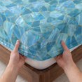 thumbnail image 3 of Queen Size Fitted Sheet Set - Blue Geometric 3 Piece Bedding Sets 16" Deep Pocket Fitted Sheet with 2 Pillowcases, Country Chic Abstract Gradient Motifs Brushed Microfiber Hotel Luxury Bed Sheets, 3 of 9