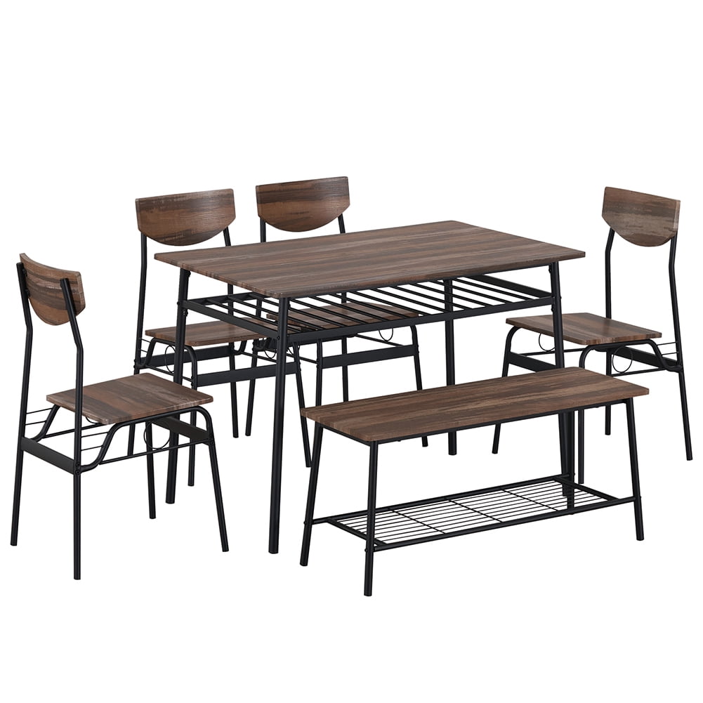 Kepooman 6 Piece Dining Set, Dining Table Set Include Table, Bench & 4 Chairs, Kitchen Table Set for 6 Persons, Natural Kepooman 6 Piece Dining Set, Dining Table Set Include Table, Bench & 4 Chairs, Kitchen Table Set for 6 Persons, Natural