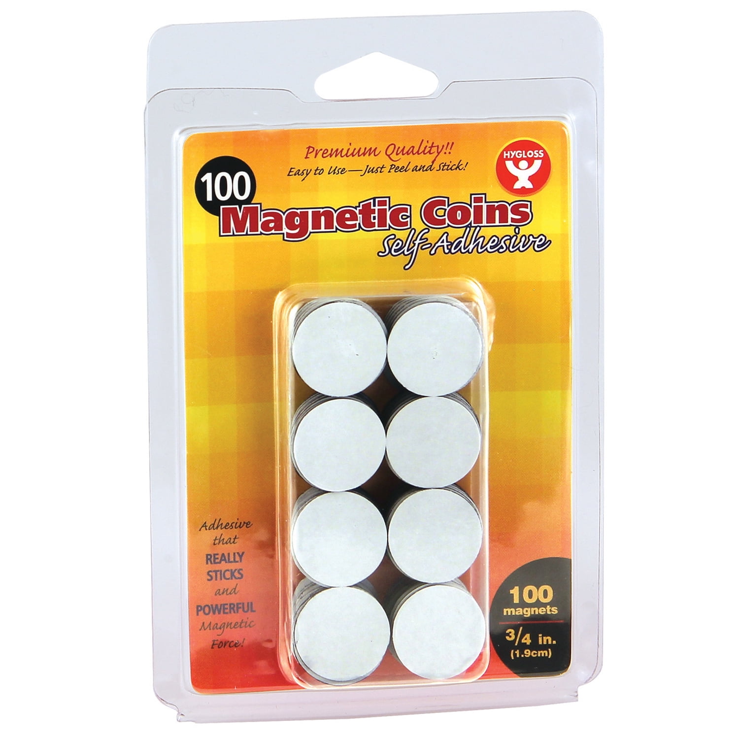 Hygloss Self-Adhesive Magnetic Coins, 3/4-Inch, 100 Per Pack, 6 Packs