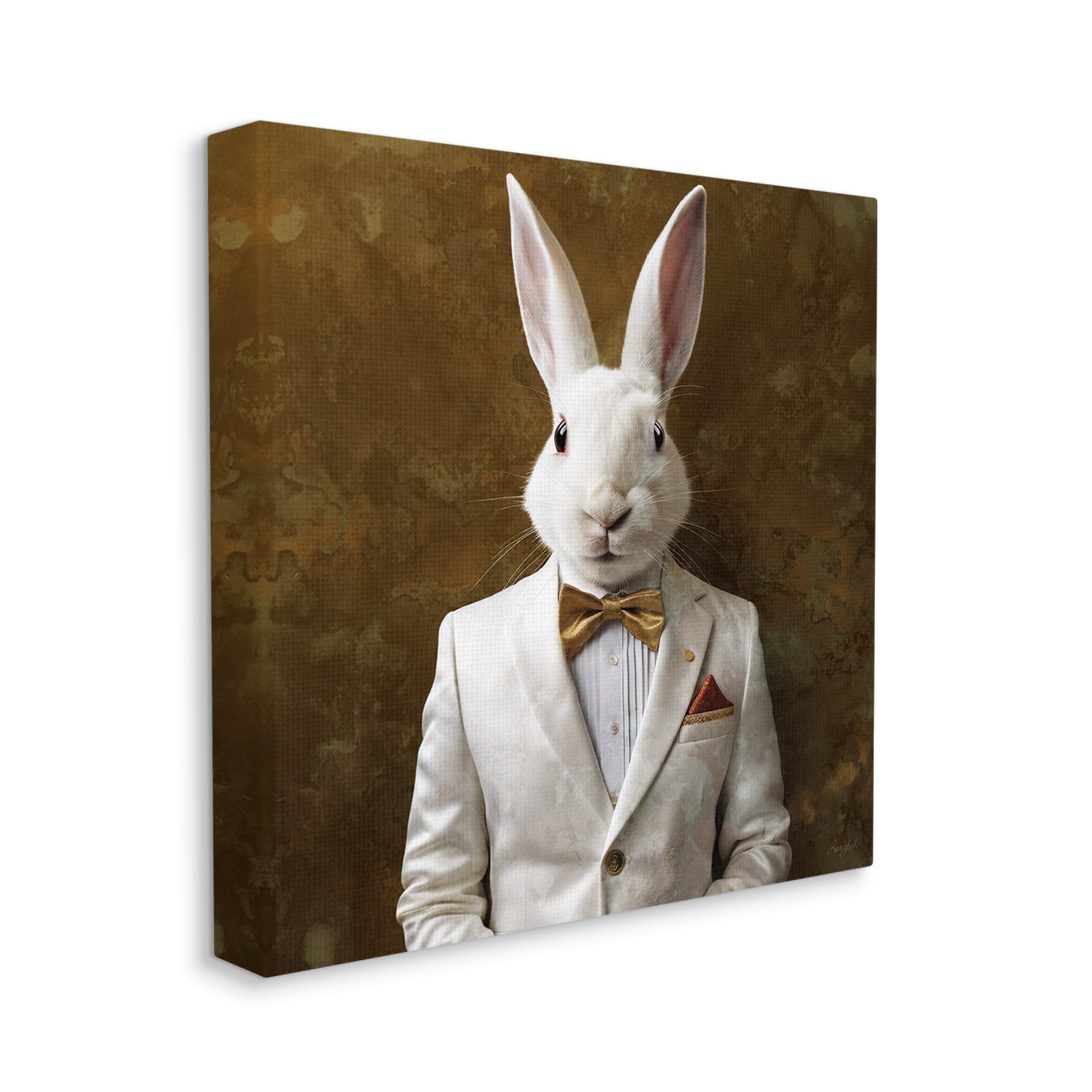 Stupell Industries White Rabbit in Suit Animals & Insects Painting Gallery Wrapped Canvas Art Print Wall Art, 17 x 17