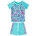 thumbnail image 3 of Girls Swimsuits Rash Guard Two Piece Set Short Sleeve Hawaiian Bathing Suit Kids Tankinis Swimwear 4-12T, 3 of 18