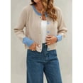 thumbnail image 5 of Women'S Cropped Cardigan Sweaters Fall Long Sleeve Open Front Button Down Color Block Knit Outwear Coats L, 5 of 10