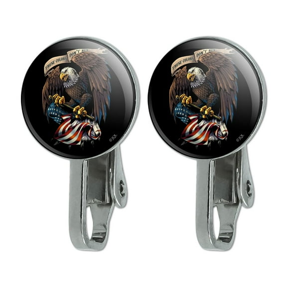These Colors Don't Run Patriotic Eagle USA American Flag Novelty Clip-On Stud Earrings