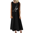 thumbnail image 2 of Sakmal Black Flowy Dresses for Women Maxi Sun Dress Cotton and Linen Graphic Sleeveless Crew Neck Pocket Plus Size Ladies Dresses, 2 of 4