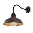 thumbnail image 2 of JONATHAN Y Aurora 12.25" 1-Light Farmhouse Industrial Indoor/Outdoor Iron LED Gooseneck Arm Outdoor Sconce, Wood Finish/Copper, 2 of 7