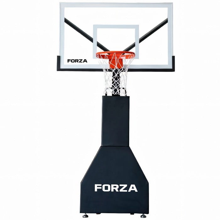 FORZA MicroArena Collegiate Basketball Goal System | Adjustable Height with Tempered Glass Backboard - Features 18in Flex Rim & 360° Wheels | FIBA/NCAA Regulation
