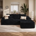 thumbnail image 2 of Ovios Corduroy L-Shaped Sectional Sofa with Chaise, No Assembly Required, Modular Comfy Couch, Black(Right Facing Chaise), 2 of 9