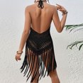 thumbnail image 4 of Quinlirra Women's Beach Cover Ups One Piece Fashion Sexy Comfy Solid Color Vent Sling Hollow Out Tassel Dress, 4 of 4