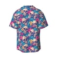 thumbnail image 6 of Lsque Skull blue leaf print Men's Cuban Collar Short Sleeve Shirt Summer Beachwear Casual Button Down Fashionable Vacation Leisure Shirt-XX-Large, 6 of 7