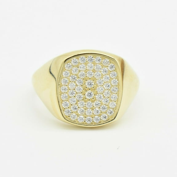 CZ Large Square Signet Unisex Adult Ring 10K Yellow Gold, 3.35 Gr – Goldum NYC