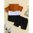 thumbnail image 3 of Coduop Baby Boys 2 Pcs Summer Clothes Outfits Contrast Color Short Sleeve Hooded Tops and Shorts, 3 of 7