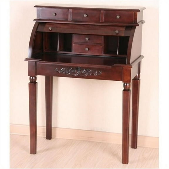 Bowery Hill Roll Top Secretary Desk in Dual Walnut Stain