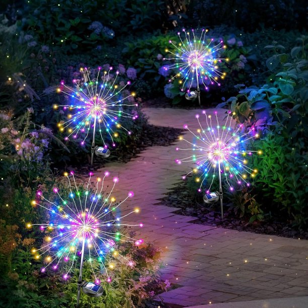 Luces solares para fuegos artificiales Colcutee, 200 LED, paquete de 4 unidades, IP65, impermeables