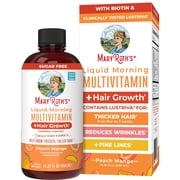 (3 pack) MaryRuths Liquid Multivitamin + Hair Growth with Biotin 10000MCG, Lustriva, Vegan Gluten-Free, Peach Mango Flavor, Adults Ages 18+, 15.22 fl oz