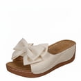 thumbnail image 2 of Willtoo Wedge Platform Sandals for Women Summer Dress Low Heels Cute Bow Open Toe Slides Sandals Soft Comfortable Slip On Beach Vacation Slippers Shoes Beige US-10（EU-43）, 2 of 5